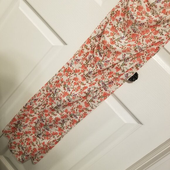 NWT Pink Floral Bodycon Maxi Long Dress Rosette Rose w/ Side Slit Medium Ruched - Picture 14 of 15